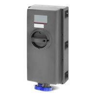 Розетка настенная с механической блокировкой, автоматическим выключателем, реле дифференциального тока и боковым расположением разъема IP67 125А 2P+E 230В