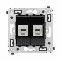 Компьютерная розетка RJ-45 без шторки в стену, кат.6 двойная экранированная, Avanti, черный квадрат
