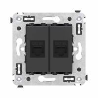 Компьютерная розетка RJ-45 без шторки в стену, кат.6А двойная, Avanti, черный матовый