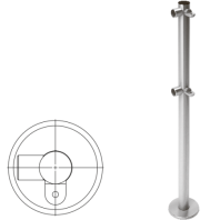 Стойка ограждения L-образная с двумя полупетлями, муфты слева, нерж. сталь,