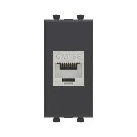 Компьютерная розетка RJ-45 без шторки модульная, кат.5е экранированная, Avanti, черный матовый, 1 модуль