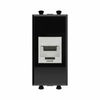 Компьютерная розетка RJ-45 без шторки модульная, кат.6А экранированная, Avanti, черный квадрат, 1 модуль