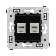 Компьютерная розетка RJ-45 без шторки в стену, кат.5e двойная экранированная, Avanti, черный квадрат