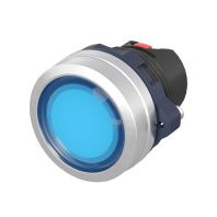 Головка кнопки плоская прозрачная без фиксации, синяя, алюминий