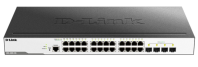 D-Link Управляемый L2 коммутатор, 24x1000Base-T, 4x1000Base-X SFP, защита от статического электричества до 6 кВ, CLI, консольный порт RJ-45, RPS, поддержка Dying Gasp