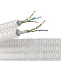 Электротруба из ПЛЛ не содержит галогенов, гибкая гофрированна д. 16 мм,цвет белый, с кабелем витая пара 5EU/UTP нг(А)-HF, 100 м