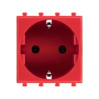 Розетка модульная, 2P+E, с з/ш, Avanti, красный квадрат, 2 модуля