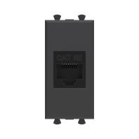 Компьютерная розетка RJ-45 без шторки модульная, кат.5е, Avanti, черный матовый, 1 модуль