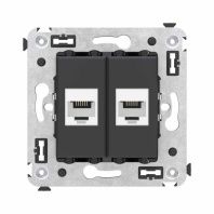 Телефонная розетка RJ-12 без шторки в стену двойная, Avanti, черный матовый