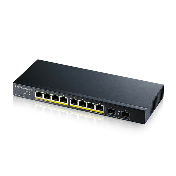 Коммутатор PoE+ Zyxel GS1100-10HP, 8xGE PoE+, 2xSFP, настольный, бесшумный, бюджет PoE 130 Вт, Kensigton lock Коммутатор PoE+ Zyxel GS1100-10HP, 8xGE PoE+, 2xSFP, настольный, бесшумный, бюджет PoE 130 Вт, Kensigton lock