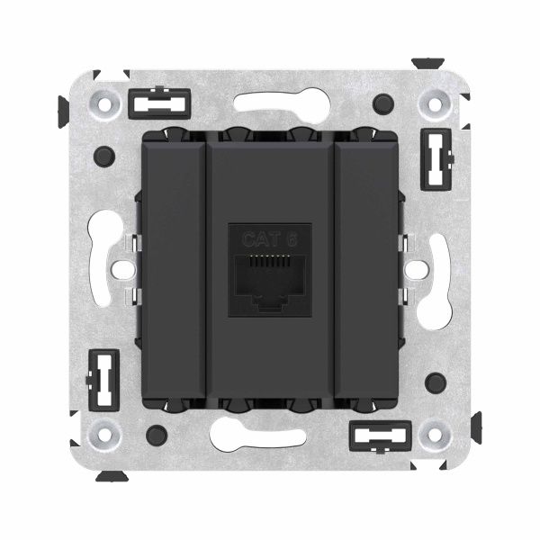 Компьютерная розетка RJ-45 без шторки в стену, кат.6 одинарная, Avanti, черный матовый Компьютерная розетка RJ-45 без шторки в стену, кат.6 одинарная, Avanti, черный матовый