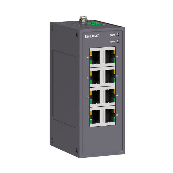 Промышленный неуправляемый коммутатор, 8×10/100Base-T(X) портов RJ45,12-48В DC/18-30В AC, с резервированием Промышленный неуправляемый коммутатор, 8×10/100Base-T(X) портов RJ45,12-48В DC/18-30В AC, с резервированием