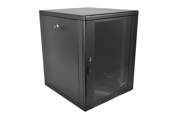 Шкаф телекоммуникационный настенный разборный 12U(600×650) съемные стенки, дверь стекло, цвет черный Шкаф телекоммуникационный настенный разборный 12U(600×650) съемные стенки, дверь стекло, цвет черный