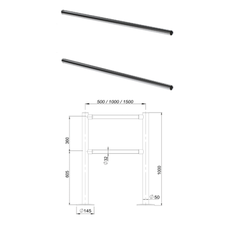 Поручень ограждения двойной длиной 440 мм Поручень ограждения двойной длиной 440 мм