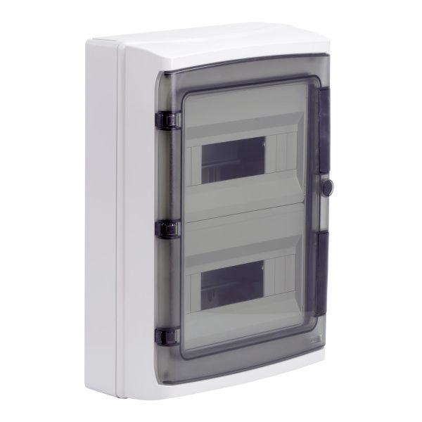 Щиток настенный с дверцей 24 мод.,IP65, серый, с клеммным блоком 63А Щиток настенный с дверцей 24 мод.,IP65, серый, с клеммным блоком 63А