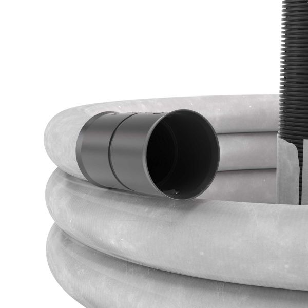 Двустенная труба ПНД гибкая дренажная д.160мм с геофильтром, SN6,перфорация 360 град., в бухте 50м, цвет черный Двустенная труба ПНД гибкая дренажная д.160мм с геофильтром, SN6,перфорация 360 град., в бухте 50м, цвет черный