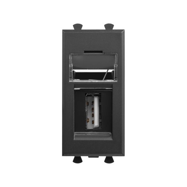 USB 2.0 розетка модульная, тип А-А, Avanti, черный матовый, 1 модуль USB 2.0 розетка модульная, тип А-А, Avanti, черный матовый, 1 модуль