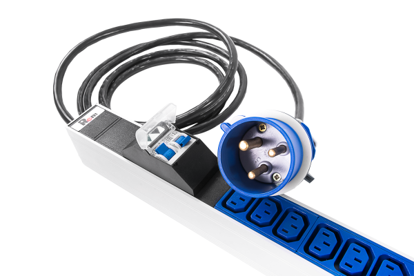 Верт блок розеток Rem-32, 1×32A, 2 авт, инд, 24C13, 6C19, 1420мм, шнур 3м IEC309 Верт блок розеток Rem-32, 1×32A, 2 авт, инд, 24C13, 6C19, 1420мм, шнур 3м IEC309