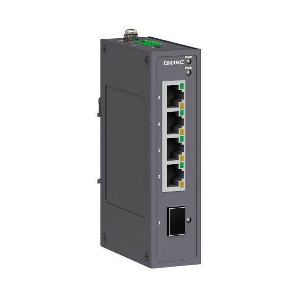 Промышленный неуправляемый коммутатор, 1×100Base-X, SFP слот: 4×10/100Base-T(X) портов RJ45, 12-48В DC/18-30В AC, с резервированием Промышленный неуправляемый коммутатор, 1×100Base-X, SFP слот: 4×10/100Base-T(X) портов RJ45, 12-48В DC/18-30В AC, с резервированием