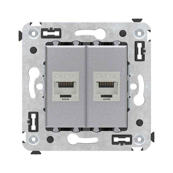 Компьютерная розетка RJ-45 без шторки в стену, кат.5e двойная экранированная, Avanti, закаленная сталь Компьютерная розетка RJ-45 без шторки в стену, кат.5e двойная экранированная, Avanti, закаленная сталь