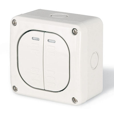 Переключатель однополюсный, двухклавишный, настенный Переключатель однополюсный, двухклавишный, настенный