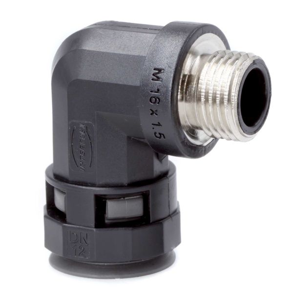 Муфта 90 грд. труба-коробка с металлической резьбой DN 36 мм, М40х1,5, полиамид, цвет черный Муфта 90 грд. труба-коробка с металлической резьбой DN 36 мм, М40х1,5, полиамид, цвет черный