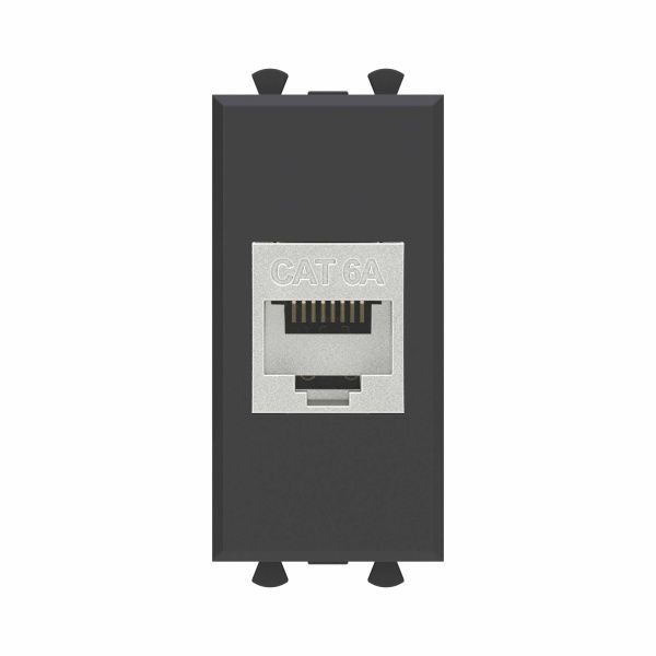 Компьютерная розетка RJ-45 без шторки модульная, кат.6А экранированная, Avanti, черный матовый, 1 модуль Компьютерная розетка RJ-45 без шторки модульная, кат.6А экранированная, Avanti, черный матовый, 1 модуль