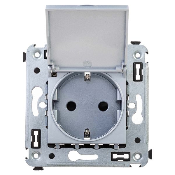 Розетка с крышкой в стену, 2P+E, с з/ш, Avanti, закаленная сталь Розетка с крышкой в стену, 2P+E, с з/ш, Avanti, закаленная сталь