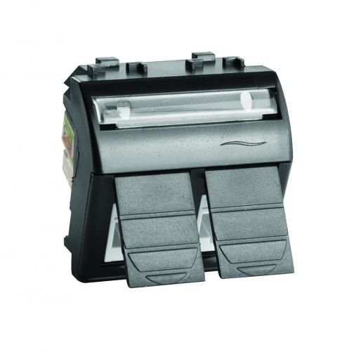 Компьютерная розетка двойная RJ45 кат.5e, Brava, черная, 2мод Компьютерная розетка двойная RJ45 кат.5e, Brava, черная, 2мод