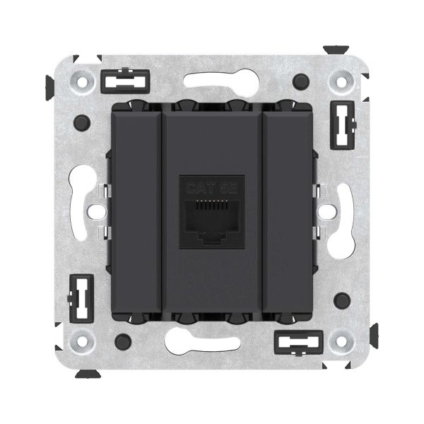 Компьютерная розетка RJ-45 без шторки в стену, кат.5е одинарная, Avanti, черный матовый Компьютерная розетка RJ-45 без шторки в стену, кат.5е одинарная, Avanti, черный матовый