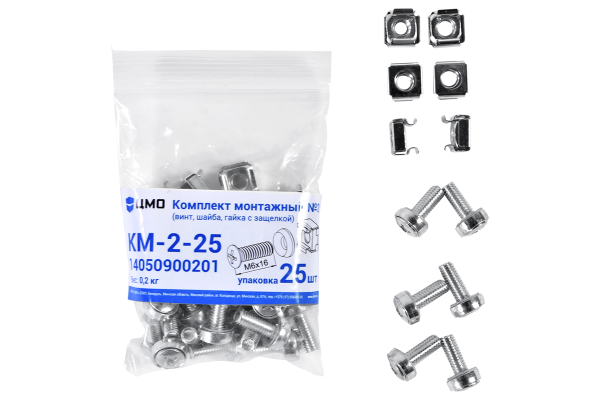 Комплект монтажный № 2 (винт, шайба, гайка с защелкой), упаковка 25 шт. Комплект монтажный № 2 (винт, шайба, гайка с защелкой), упаковка 25 шт.