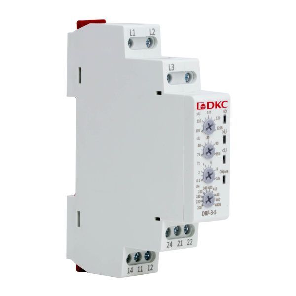 Реле контроля фаз, 3 фазы, тип DRF, контроль напряжения, контроль обрыва фаз, конфигурация контакта 2CO, 208-480В Реле контроля фаз, 3 фазы, тип DRF, контроль напряжения, контроль обрыва фаз, конфигурация контакта 2CO, 208-480В