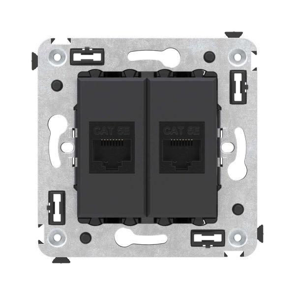 Компьютерная розетка RJ-45 без шторки в стену, кат.5е двойная, Avanti, черный матовый Компьютерная розетка RJ-45 без шторки в стену, кат.5е двойная, Avanti, черный матовый
