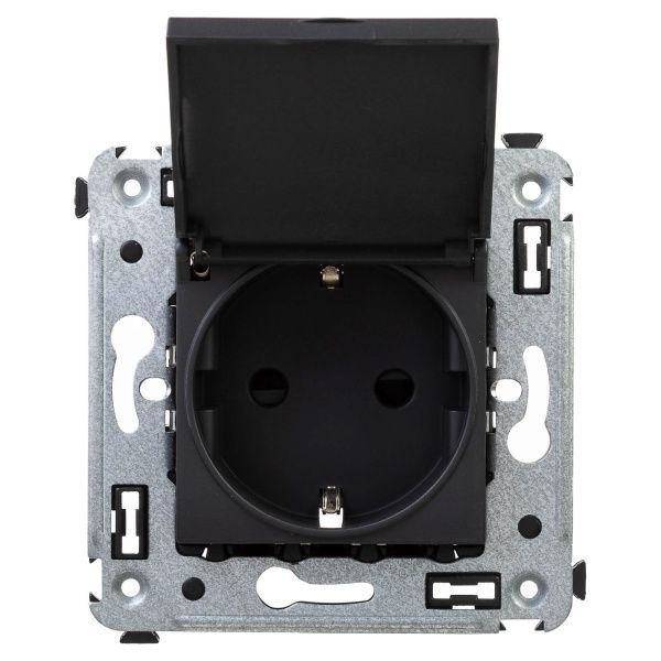 Розетка с крышкой в стену, 2P+E, с з/ш, Avanti, черный матовый Розетка с крышкой в стену, 2P+E, с з/ш, Avanti, черный матовый