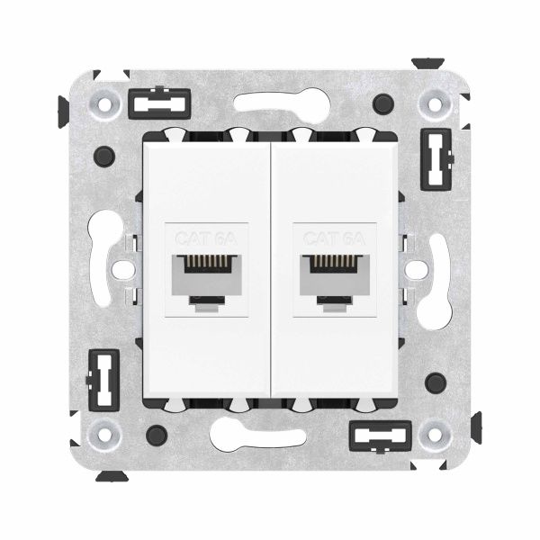 Компьютерная розетка RJ-45 без шторки в стену, кат.6A двойная, Avanti, белое облако Компьютерная розетка RJ-45 без шторки в стену, кат.6A двойная, Avanti, белое облако