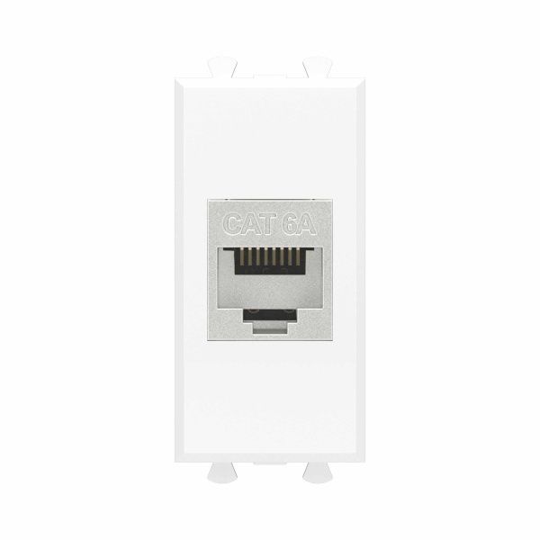 Компьютерная розетка RJ-45 без шторки модульная, кат.6А экранированная, Avanti, белое облако, 1 модуль Компьютерная розетка RJ-45 без шторки модульная, кат.6А экранированная, Avanti, белое облако, 1 модуль