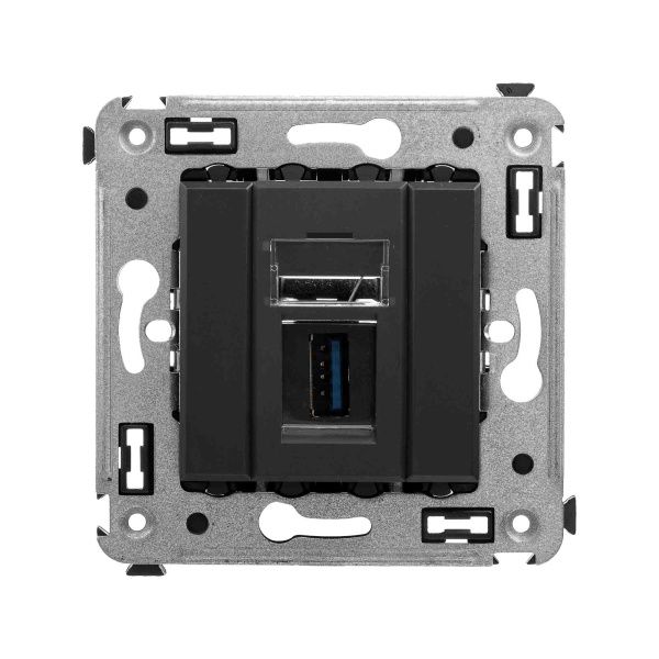 USB 3.0 розетка одинарная в стену, тип А-А, Avanti, черный матовый USB 3.0 розетка одинарная в стену, тип А-А, Avanti, черный матовый