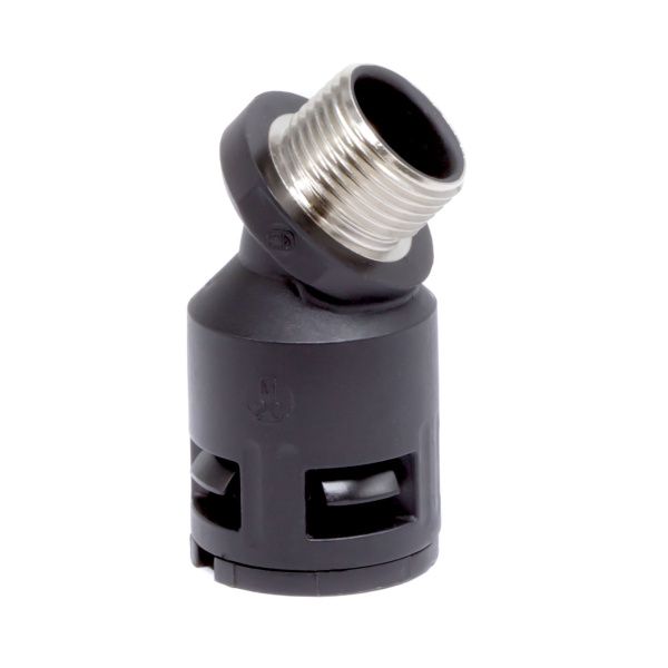 Муфта 45 грд. труба-коробка с металлической резьбой DN 17 мм, М20х1,5, полиамид, цвет черный Муфта 45 грд. труба-коробка с металлической резьбой DN 17 мм, М20х1,5, полиамид, цвет черный