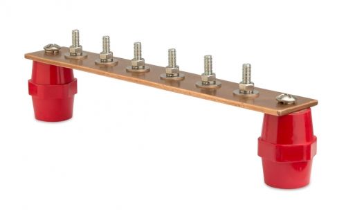 Главная заземляющая шина с изоляторами, 20 подключений, медь Главная заземляющая шина с изоляторами, 20 подключений, медь