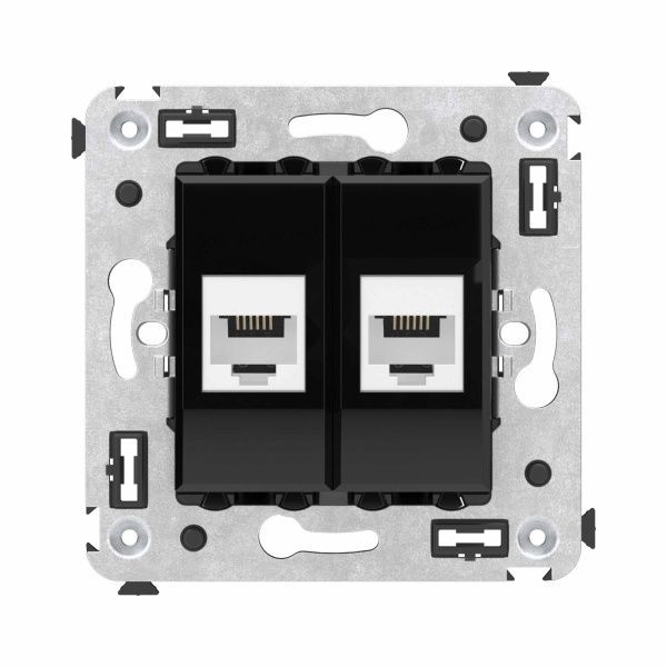 Телефонная розетка RJ-12 без шторки в стену двойная, Avanti, черный квадрат Телефонная розетка RJ-12 без шторки в стену двойная, Avanti, черный квадрат