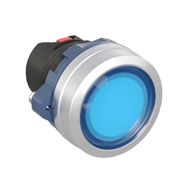 Головка кнопки плоская прозрачная с фиксацией, синяя, алюминий Головка кнопки плоская прозрачная с фиксацией, синяя, алюминий