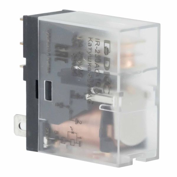 Реле миниатюрное промышленное, 1CO, ком. ток 12А, AgSnO2, напряжение 230V AC, опция: светодиод Реле миниатюрное промышленное, 1CO, ком. ток 12А, AgSnO2, напряжение 230V AC, опция: светодиод