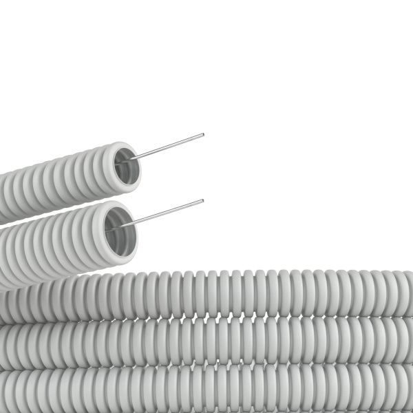 Труба ПВХ гибкая гофр. д.40мм, лёгкая с протяжкой, 50м, цвет серый Труба ПВХ гибкая гофр. д.40мм, лёгкая с протяжкой, 50м, цвет серый