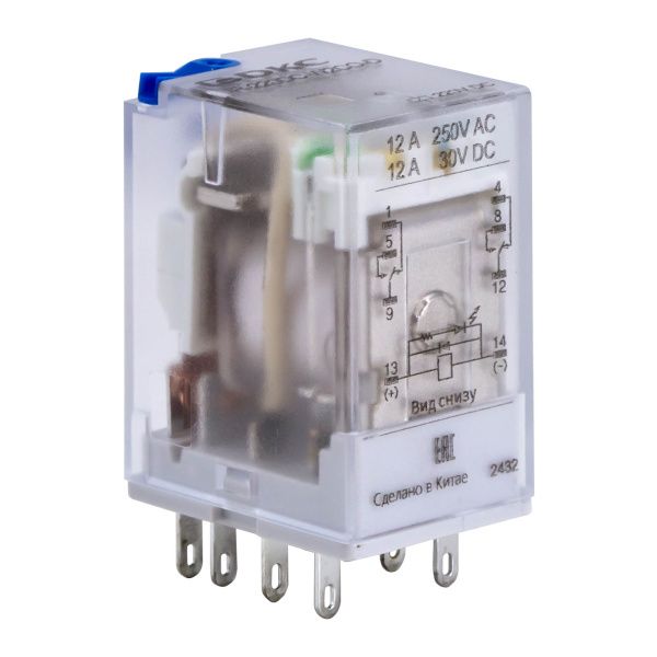Реле миниатюрное промышленное общего назначения c норм. срабатыванием 0,6UN, 2CO, ком. ток 12А, AgSnO2, напряжение 220V DC, опция: тест-кнопка+светодиод+защитный диод Реле миниатюрное промышленное общего назначения c норм. срабатыванием 0,6UN, 2CO, ком. ток 12А, AgSnO2, напряжение 220V DC, опция: тест-кнопка+светодиод+защитный диод