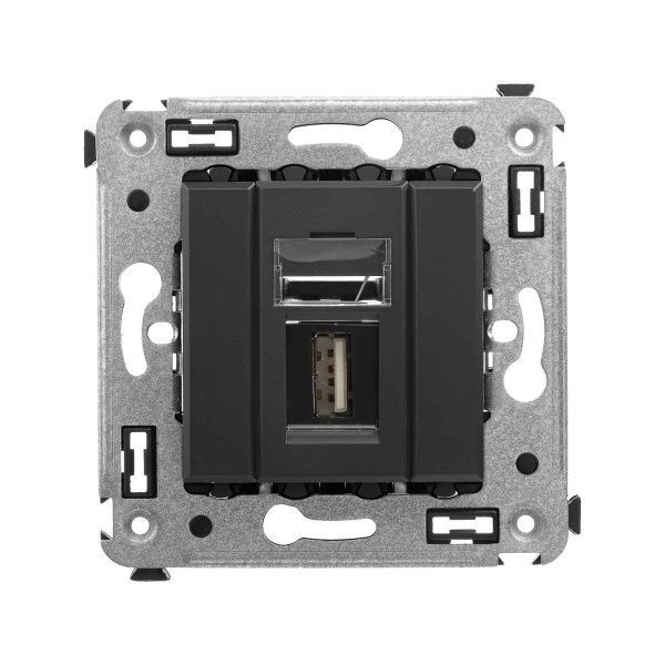 USB 2.0 розетка одинарная в стену, тип А-А, Avanti, черный матовый USB 2.0 розетка одинарная в стену, тип А-А, Avanti, черный матовый