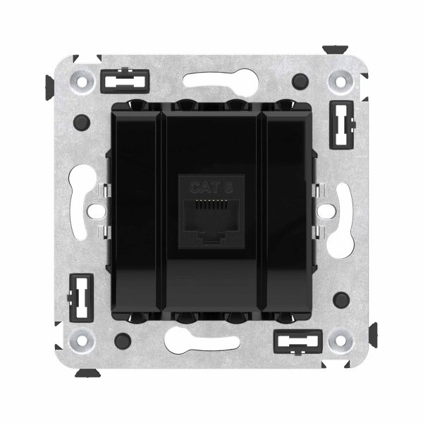 Компьютерная розетка RJ-45 без шторки в стену, кат.6 одинарная, Avanti, черный квадрат Компьютерная розетка RJ-45 без шторки в стену, кат.6 одинарная, Avanti, черный квадрат