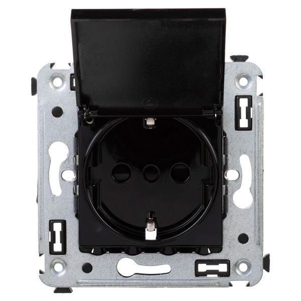 Розетка с крышкой в стену, 2P+E, с з/ш, Avanti, черный квадрат Розетка с крышкой в стену, 2P+E, с з/ш, Avanti, черный квадрат