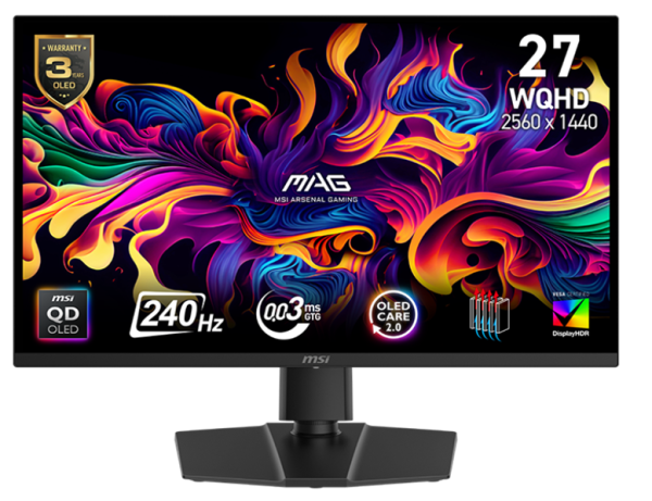MSI MAG 271QP QD-OLED X24 26,5" 16:9 WQHD(2560x1440) QD-OLED Flat,True Black 400, 0.03ms(GTG), 1,5M:1, 250 nits, 2xHDMI, DP, Tilt,Swivel,Height,Pivot,VESA,240Hz,Black,1y w-ty MSI MAG 271QP QD-OLED X24 26,5" 16:9 WQHD(2560x1440) QD-OLED Flat,True Black 400, 0.03ms(GTG), 1,5M:1, 250 nits, 2xHDMI, DP, Tilt,Swivel,Height,Pivot,VESA,240Hz,Black,1y w-ty
