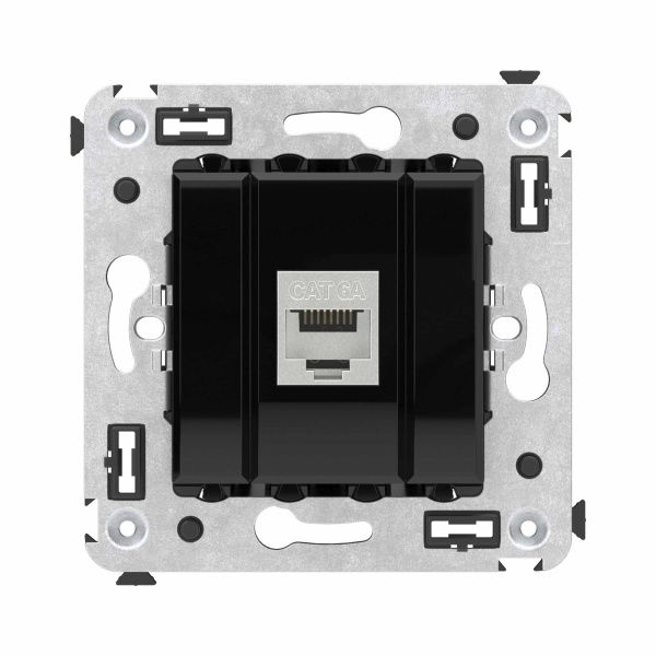 Компьютерная розетка RJ-45 без шторки в стену, кат.6А одинарная экранированная, Avanti, черный квадрат Компьютерная розетка RJ-45 без шторки в стену, кат.6А одинарная экранированная, Avanti, черный квадрат