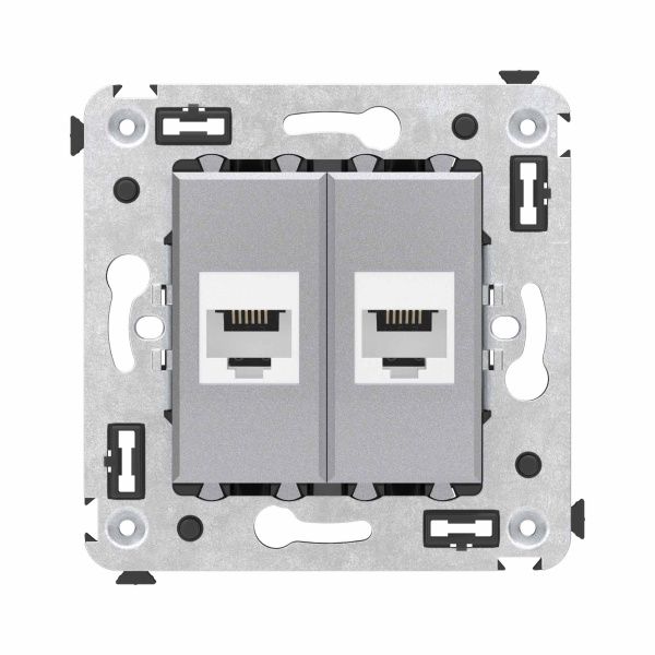 Телефонная розетка RJ-12 без шторки в стену двойная, Avanti, закаленная сталь Телефонная розетка RJ-12 без шторки в стену двойная, Avanti, закаленная сталь